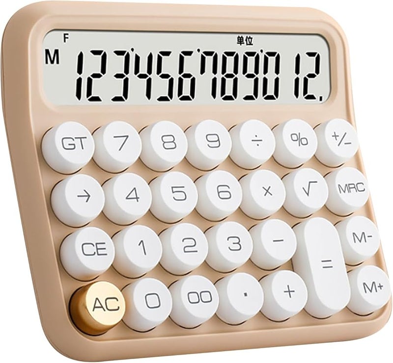 Pwshymi 12 رقم آلة حاسبة كبيرة الأزرار بشاشة LCD كبيرة ومفتاح ميكانيكي للمكتب والمدرسة والمنزل بلون شاي الحليب - Image 5